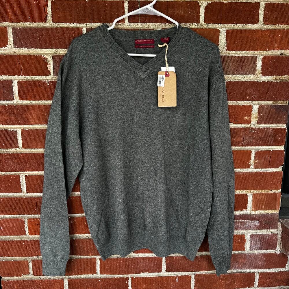 American Blue Cashmere Blend V Neck Sweater Gray NWT Size M Soft Luxe